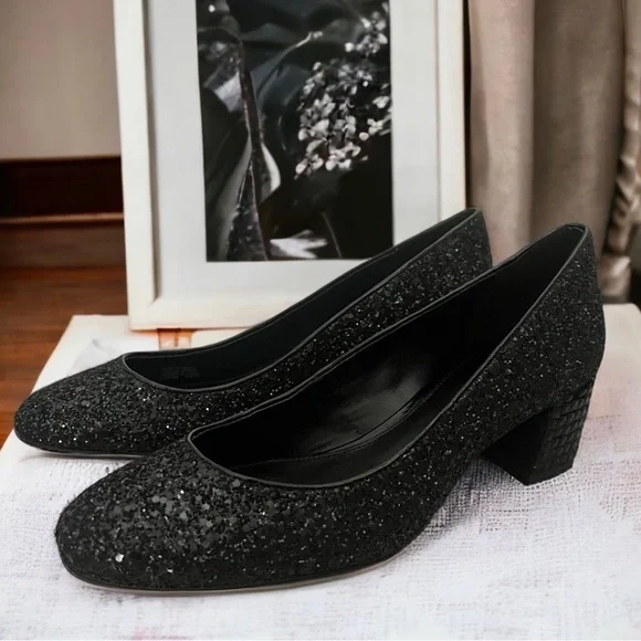 SOLD-MICHAEL Michael Kors Arabella Kitten Pump Black Chunky Glitter Crystal 8.5 - Picture 1 of 10